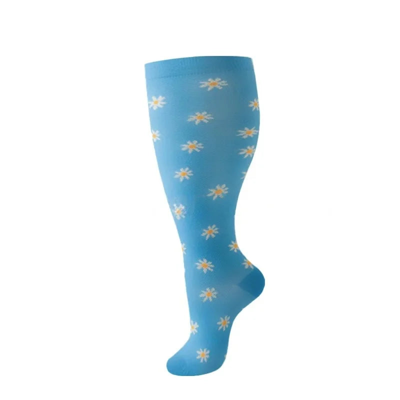 2XL-4XL Plus Size Compression Socks for Women Men 20-30 MMHg Wide Calf Extra Large Knee High Flight Sock for Circulation Support