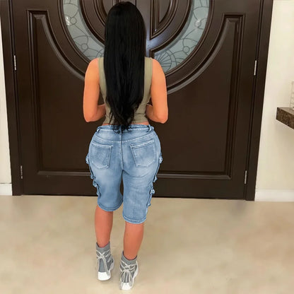 FAGADOER Fashion Straight Washed Denim Woman Solid Color Cargo Pants Patchwork Jeans Trousers Female Y2k Streetwear Bottoms New