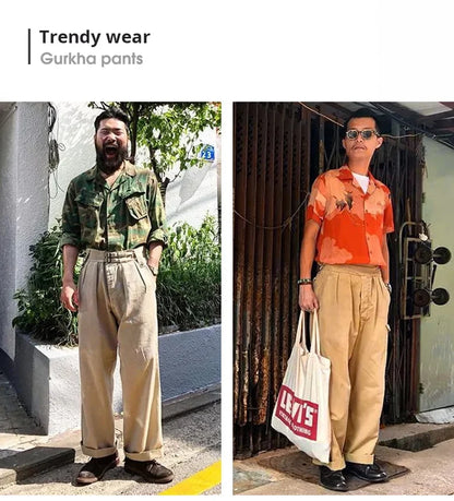 Maden Vintage Khaki Gurkha Pants Adjustable High Waist Casual Cargo Work Pants Classic Straight Trousers Men's Spring and Fall