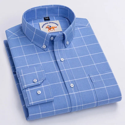 Casual Pure Cotton Oxford Mens Shirts Long Sleeve Embroidery Horse Design Regular Fit Fashion Button Man White Dress Shirt