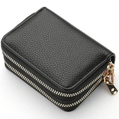 Women's Double Zipper Wallet Fashion Short Credit Card Holder with Large Capacity Coin Purse