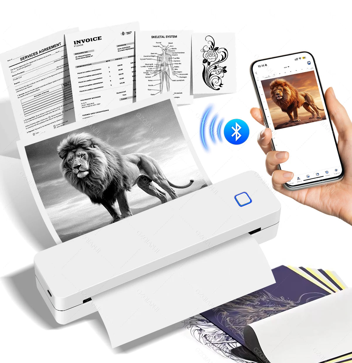 Mini Portable A4 Thermal Printer Bluetooth-compatible Photo PDF Printing Machine Folded Rolls Paper for Office Home Travel