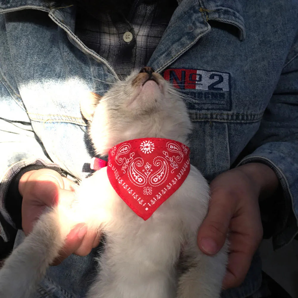 Adjustable Pet Puppy Cat Scarf Bandana Collar Neck Scarf For Small Dogs Kitten Saliva Towel PU Collar with Triangular Bandage