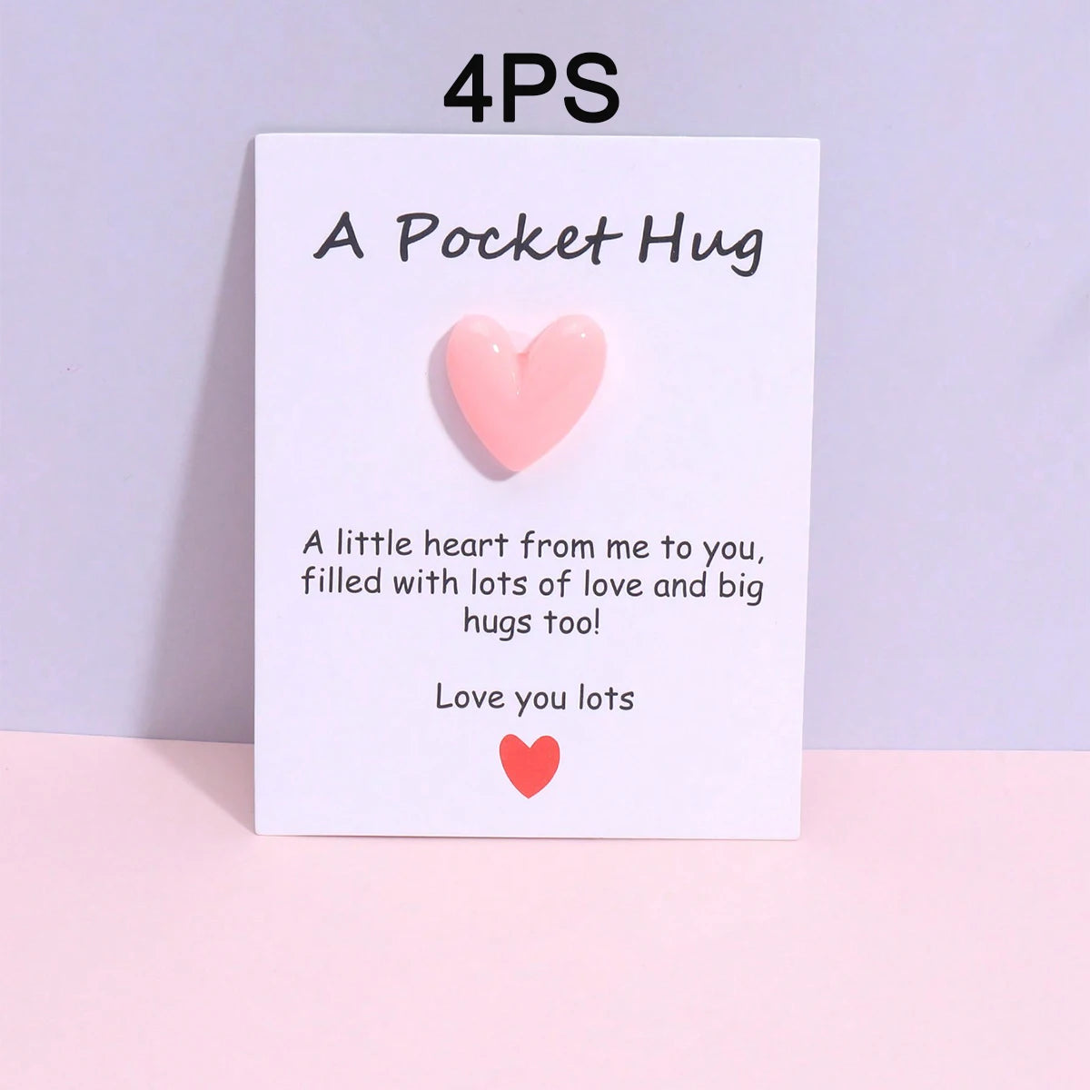4 Pack Small Cute Pocket Hug Cards, Heart Shape Encouragement Greeting Cards, Mini Love Cards for Birthday Valentine