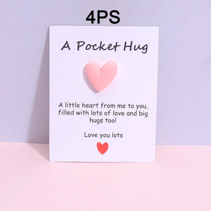 4 Pack Small Cute Pocket Hug Cards, Heart Shape Encouragement Greeting Cards, Mini Love Cards for Birthday Valentine