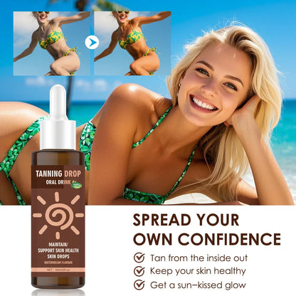 Vegan Sugar-Free Tanning Drink 60ml Natural Oral Drops Watermelon Flavor Sun-Kissed Glow Boost from Within Skin Care
