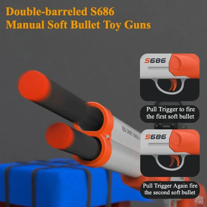 S686 Double Barrel Soft Bullet Toy Gun, Dual‑Shot Foam Dart Launcher with Sight Manual Loading Shooting Toy for Outdoor Game