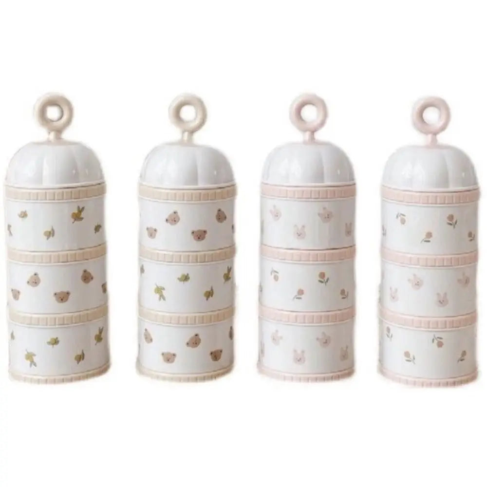 3 Layers Baby Milk Powder Box Cartoon Bear Tulip Portable Formula Dispenser Non-Spill Stackable Infant Food Tank Toddler