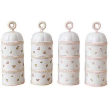 3 Layers Baby Milk Powder Box Cartoon Bear Tulip Portable Formula Dispenser Non-Spill Stackable Infant Food Tank Toddler