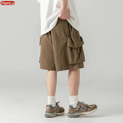 2025 Summer New Japanese Style Large Size Thin Shorts Men Loose Knee Cargo Shorts Hip Hop Streetwear Male Short Trousers