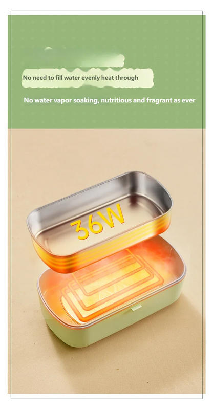 HOMEFISH Stainless Steel Electric Lunch Box Food Warmer Bento Box Water-Free Heating Office Lunch Container with Built-In Heater