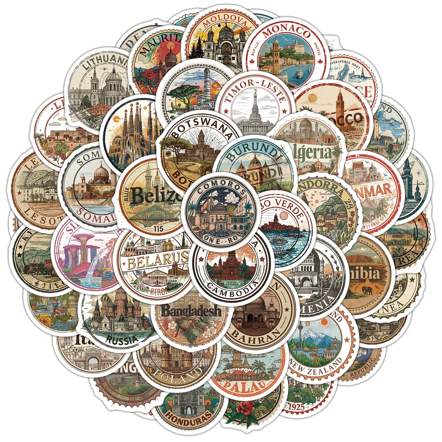 10/50PCS Country Name Stamp Stickers Cartoon Retro Graffiti Decoration Notebook Mobile Guitar Suitcase Refrigerator Toys Decals