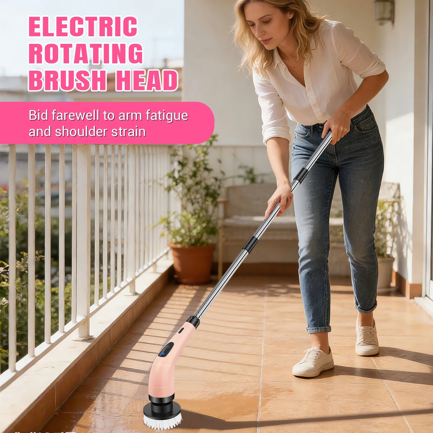 Cordless Electric Cleaning Brush - 7-in-1 Multi-Surface Scrubber with 2-Speed Adjustment, Detachable Extension Handle