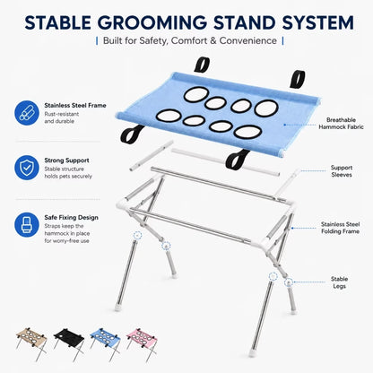 Pet Grooming Hammock Stand Foldable Cat Dog Bathing Rack Quick Dry Mesh Nail Trimming Holder for Small Medium Pet