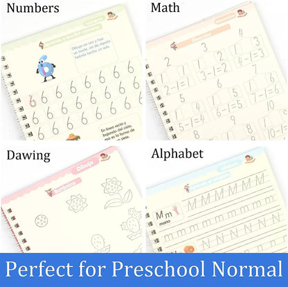 4 Books Spanish Montessori Magic Practice Copybook Set Reusable Handwriting Tracing Workbook Alphabet Number Math Drawing