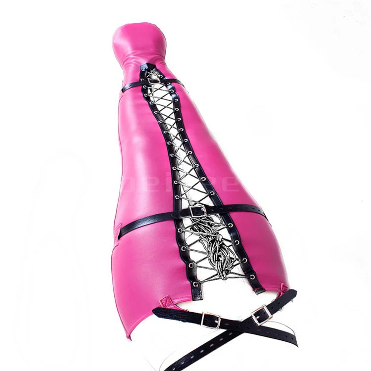Soft PU Leather Headgear Mermaid Straitjacket Head Hood Body Harness Adjustable Leg Binder BDSM Restraint Sex Toy Slave Roleplay