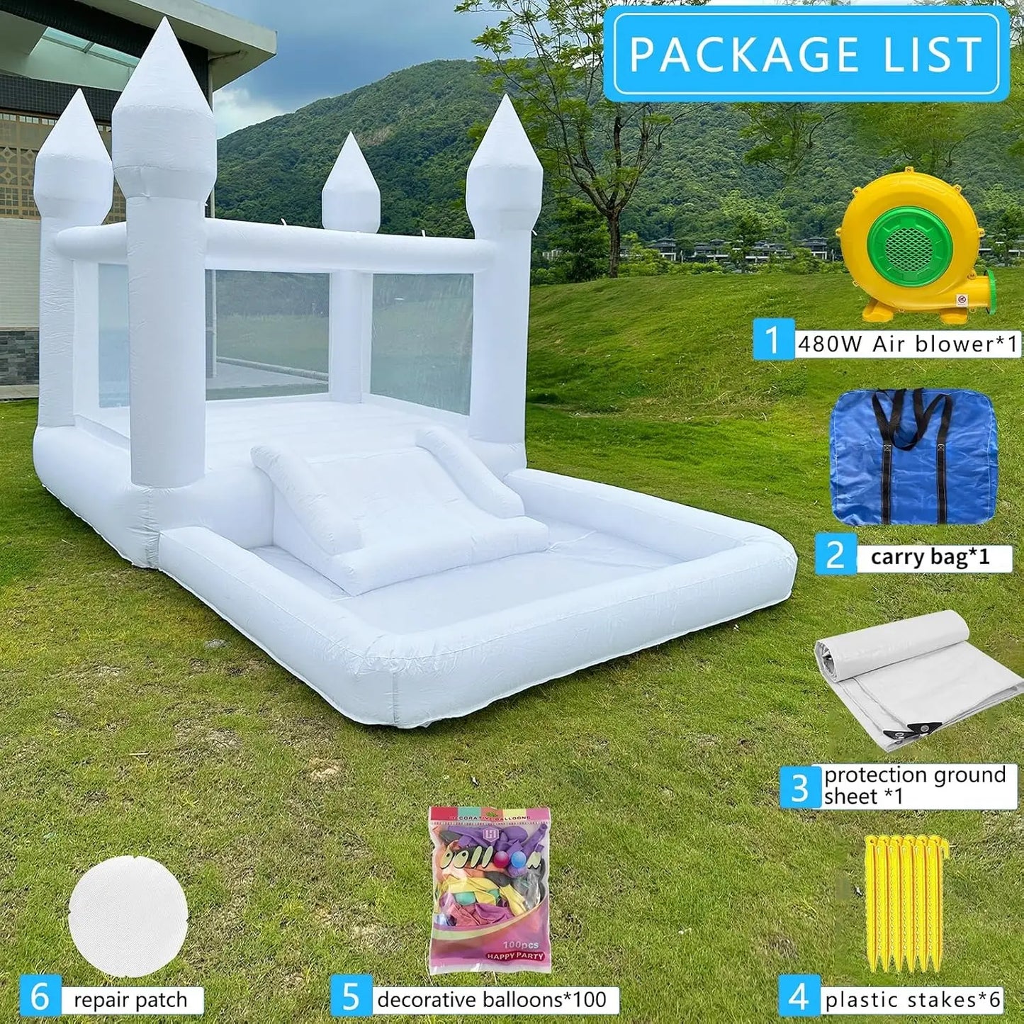Oxford Jumping Bouncy Castle Bouncer for Wedding Party with Carrying Bag Repair kit Inflatable White Bounce House Professional