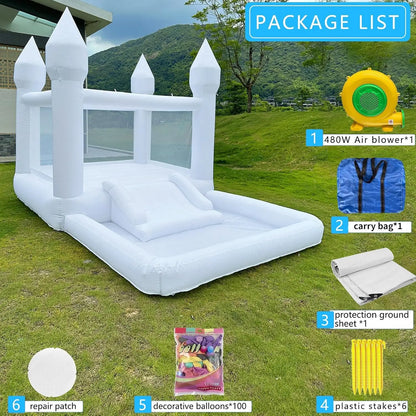 Oxford Jumping Bouncy Castle Bouncer for Wedding Party with Carrying Bag Repair kit Inflatable White Bounce House Professional