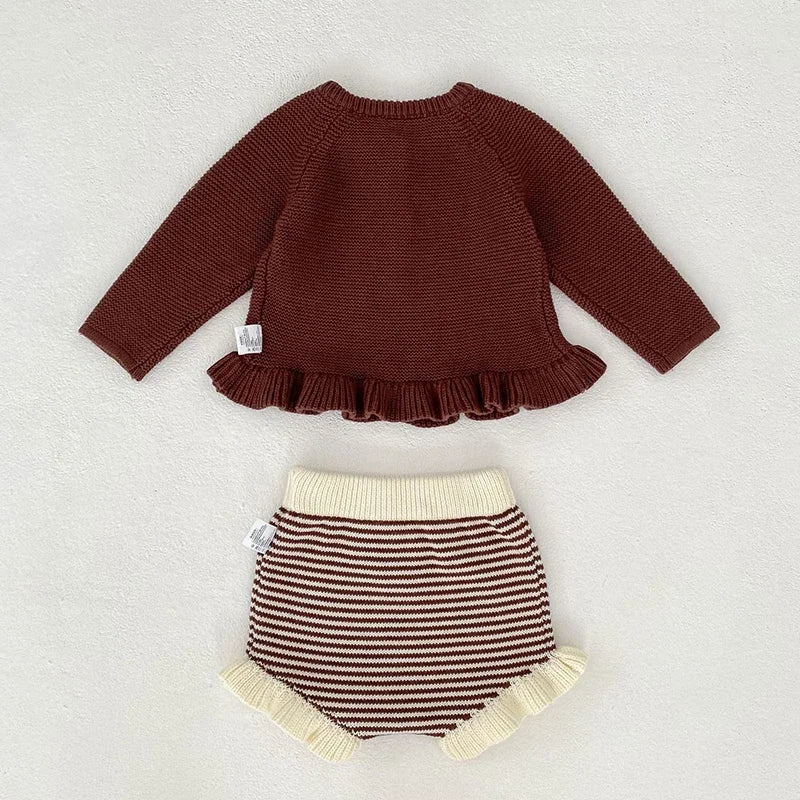 2025 New Autumn Toddler Baby Girl Clothes Set 0-3Yrs Infant Baby Girls Clothing Suit Long Sleeved Cardigan Sweater+PP Shorts