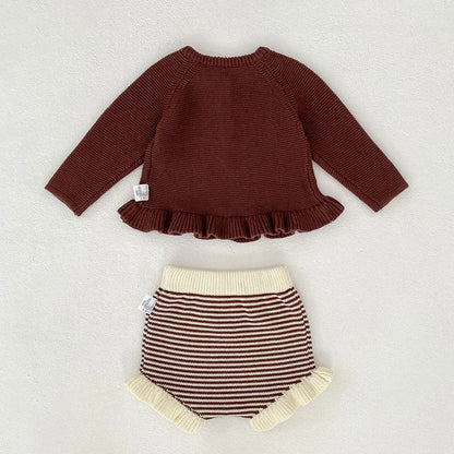 2025 New Autumn Toddler Baby Girl Clothes Set 0-3Yrs Infant Baby Girls Clothing Suit Long Sleeved Cardigan Sweater+PP Shorts