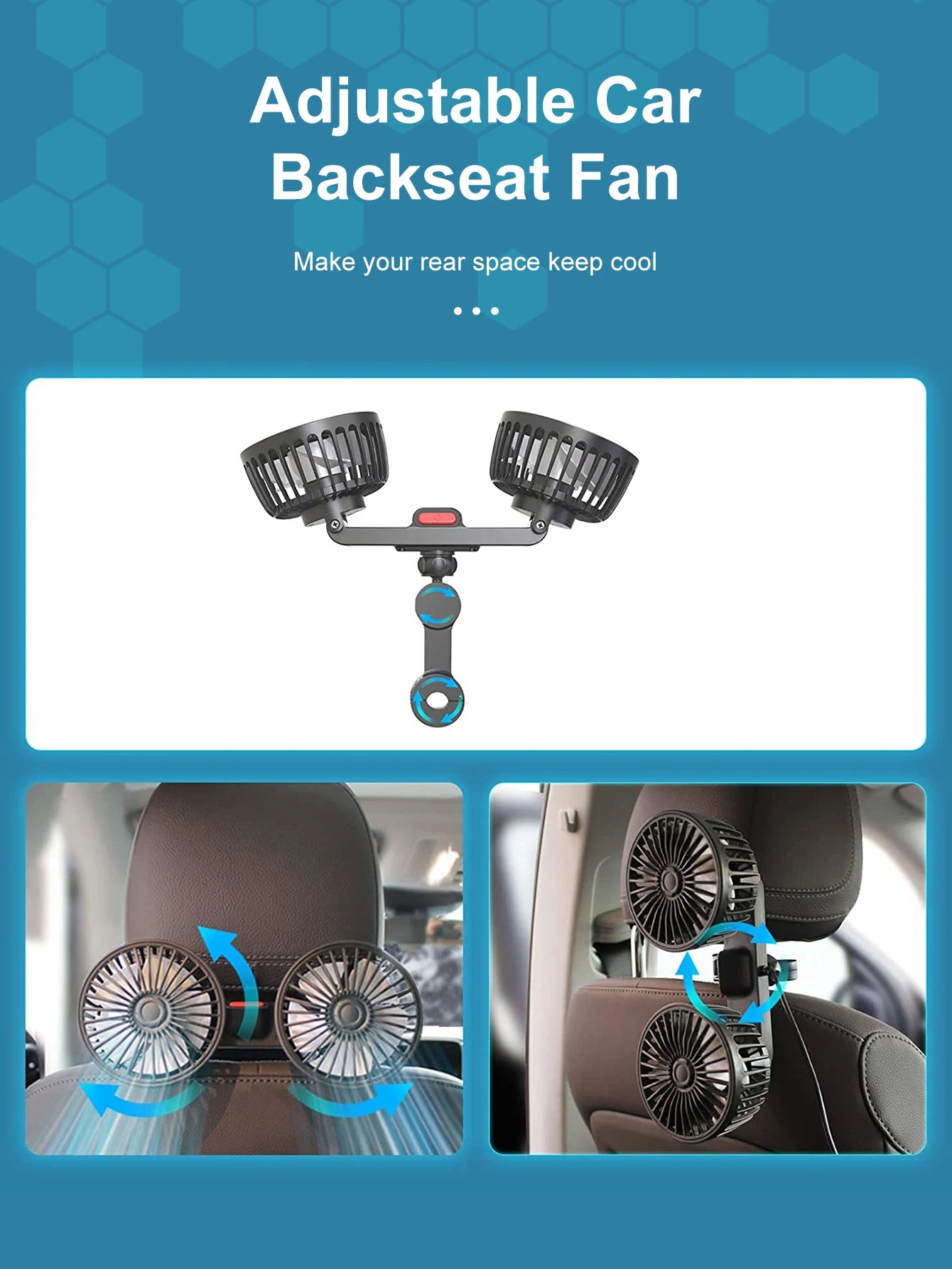 Car Fan 360° 3-speed Car Seat Back Cooling Fan USB Charge Dual Head Fan Adjustable Rotation Neck Cooler for Car Home Accessories