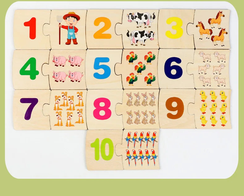 Children's Iron Box Number Enlightenment Paired Wooden Animal Food Puzzle Board Logical Thinking Training Game Educational Toys