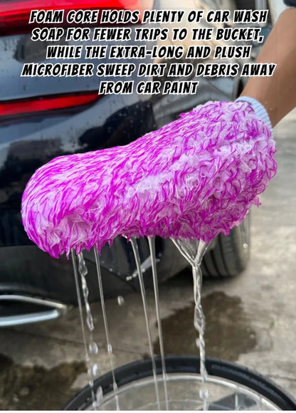 Lucullan Logo Premium Purple Microfiber Glove Super Absorbency Foam Stitch Inner Lining Car Wash Mitt