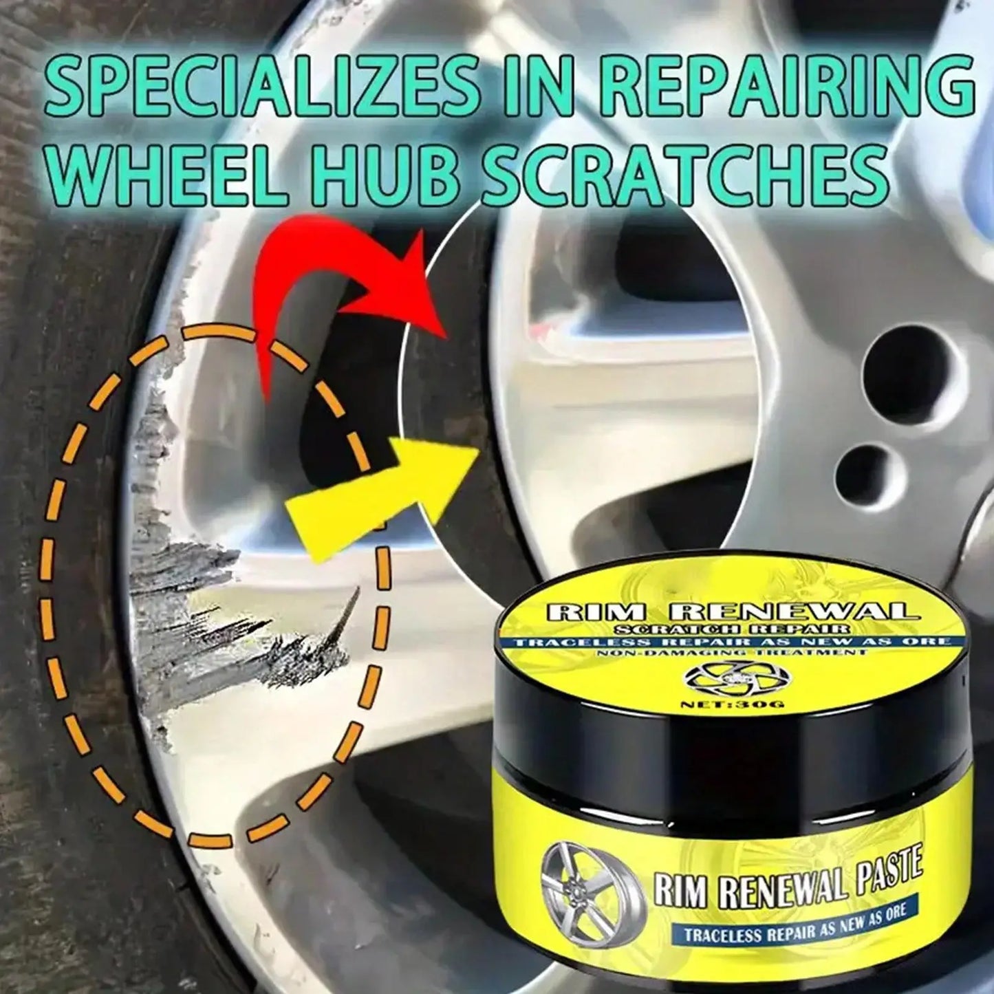 Car Alloy Wheel Rim Scratch Repair Paste Auto Wheel Scratch Remover Oxidation Polishing Paste Restore Gloss for Car SUV RV Truck