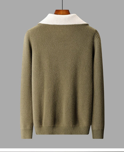 Pullover sweater for men, men's lapel sweater 2025 new loose knit autumn and winter full sleeved men's 100% Australian wool swea