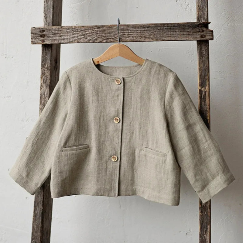 Spring Thin Retro Linen Jacket Children 2026 New Solid Color Single-Breasted Cardigan Casual Long-Sleeved Boys And Gilrs Coats