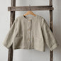 Spring Thin Retro Linen Jacket Children 2026 New Solid Color Single-Breasted Cardigan Casual Long-Sleeved Boys And Gilrs Coats