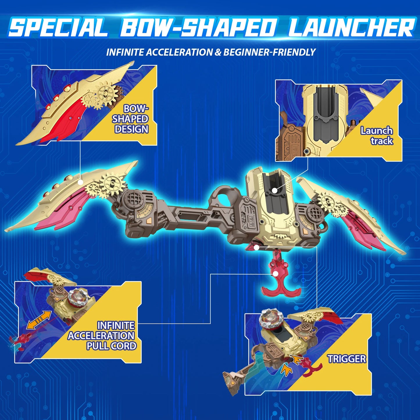 INFINITY NADO S7 Battle Top with Bow Launcher Infinite Acceleration, Metal Defense Type Battle Toy, Right-Spinning Top Game Toys