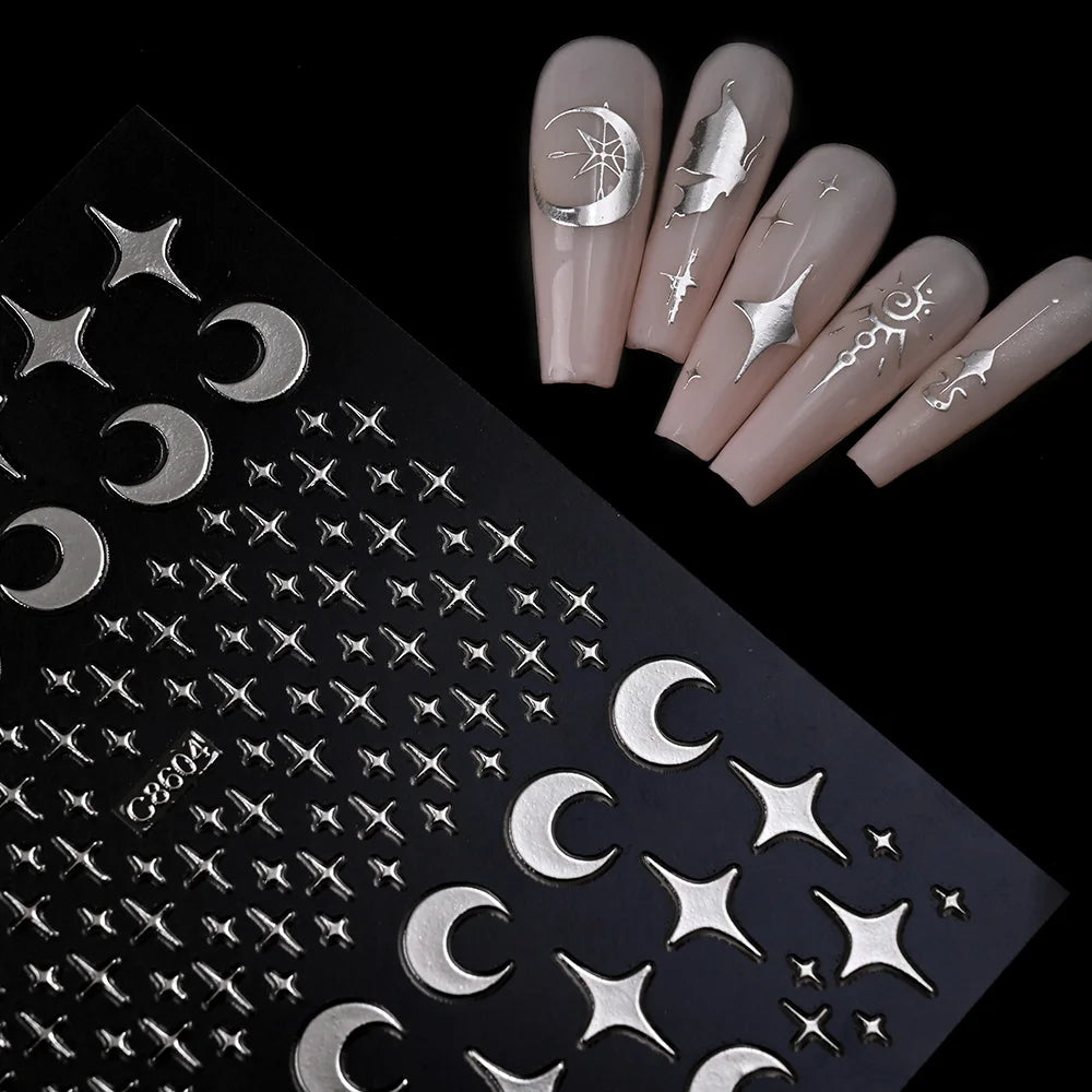 4pcs/set Roman Letters Nail Stickers 3D Black/White/Gold/Silver Alphabet Adhesive Nail Decasl English Letters DIY Manicure Decor