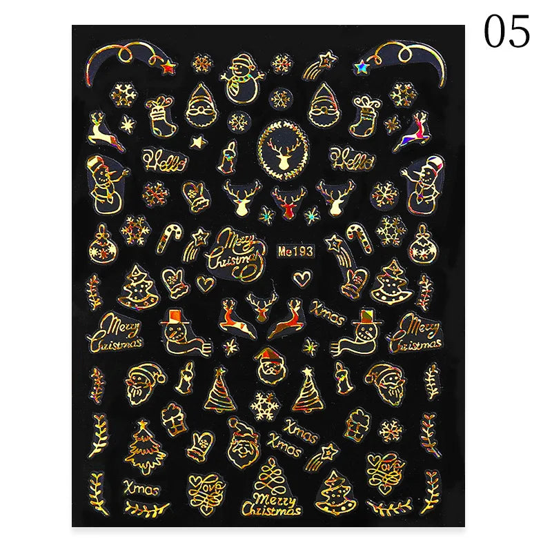 1PCS New Christmas Decorations 2023 New Year Nail Stickers Press on Nails Laser Snowflake Christmas Tree 3D Nail Decal