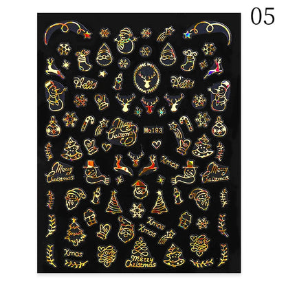 1PCS New Christmas Decorations 2023 New Year Nail Stickers Press on Nails Laser Snowflake Christmas Tree 3D Nail Decal