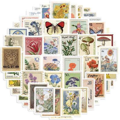 50pcs Retro Stamp Art Stickers For Laptop Luggage Skateboard Phone Sticker Kids Toys Vintage Aesthetic Cartoon Decals