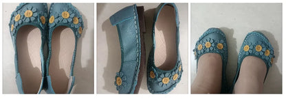 Vintage Flower Moccasins Woman Genuine Leather Ballet Flats Ladies Hollow Slip Ons Women's Luxury Loafer Purple Walking Shoes 42