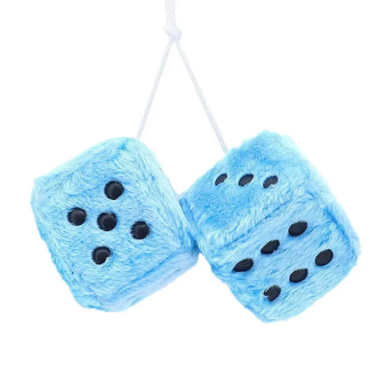 2pcs Big Long Hair Hot Stamping Dot Dice Plush Toy Cube Pendant Car Ornament Sieve Anime Car Decoration Accessories Auto Pendant