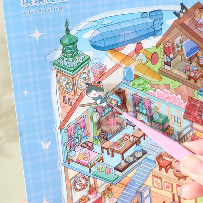 20 Sheets/pack Cute Style Stacked Miniature Scene 3D Cabin Quiet Book Sticker Book Foggy Town Series