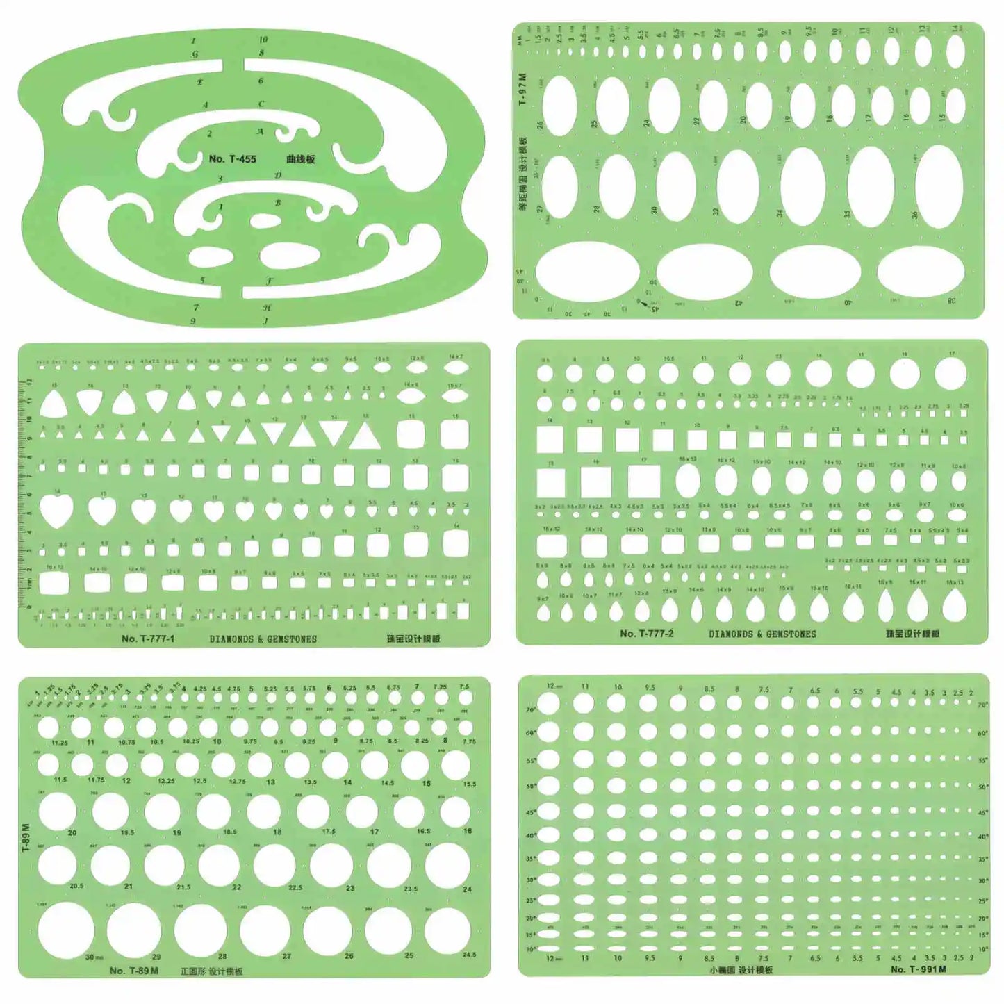 Jewelry Design Template Diamond Gemstone Drafting Ruler Kit Formwork Rulers Professional Designer Tools Supplies T-777-1 T-777-2
