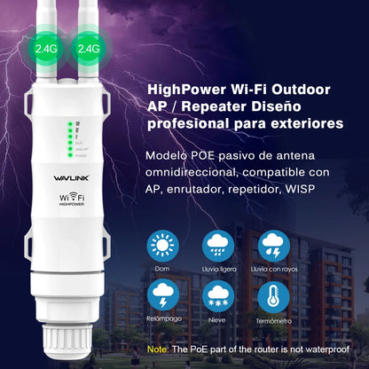 Wavlink High Power 300Mbps Wireless Wifi Repeater Outdoor 2.4G Wireless Wifi Router /Long Range Extender POE High Gain Antennas