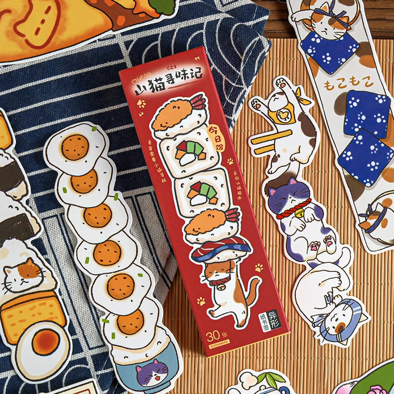 30 Sheets/Set Cute Cat Bookmark for Reading Creative Cat-Shaped Paper Bookmarks Decorative Paper Cards Stationery Gift