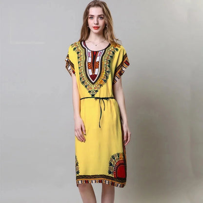 Casual Elegant Bohemian Printed Ethnic Style Retro Floral Woman Summer Street Wear Batwing Sleeve Loose Tunic Maternity Dress