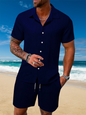 Ice Silk Cool Summer Men's Solid Color Polo Casual Loose Short Sleeve Shorts Sport Set Beach Surfing Ultra-thin Ultra Light