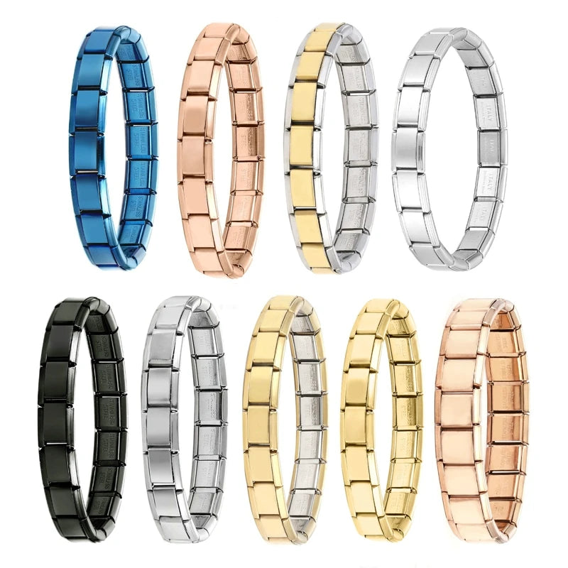New Women's Men's Jewelry DIY 9MM Width Italian Elastic Charm Bracelet Solid Color Stainless Steel Fashion Bangle