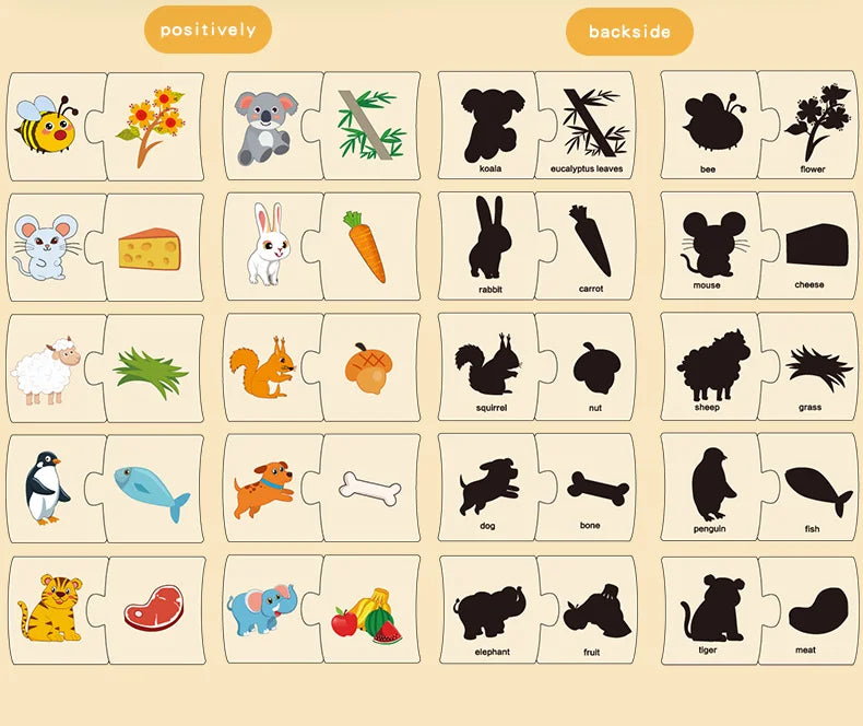 Children's Iron Box Number Enlightenment Paired Wooden Animal Food Puzzle Board Logical Thinking Training Game Educational Toys
