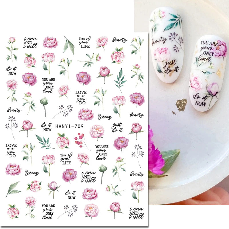 3d Nail Art Decals Elegant White RoyalBlue Roses Flowers Adhesive Sliders Nail Stickers Decoration For Nail Manicure