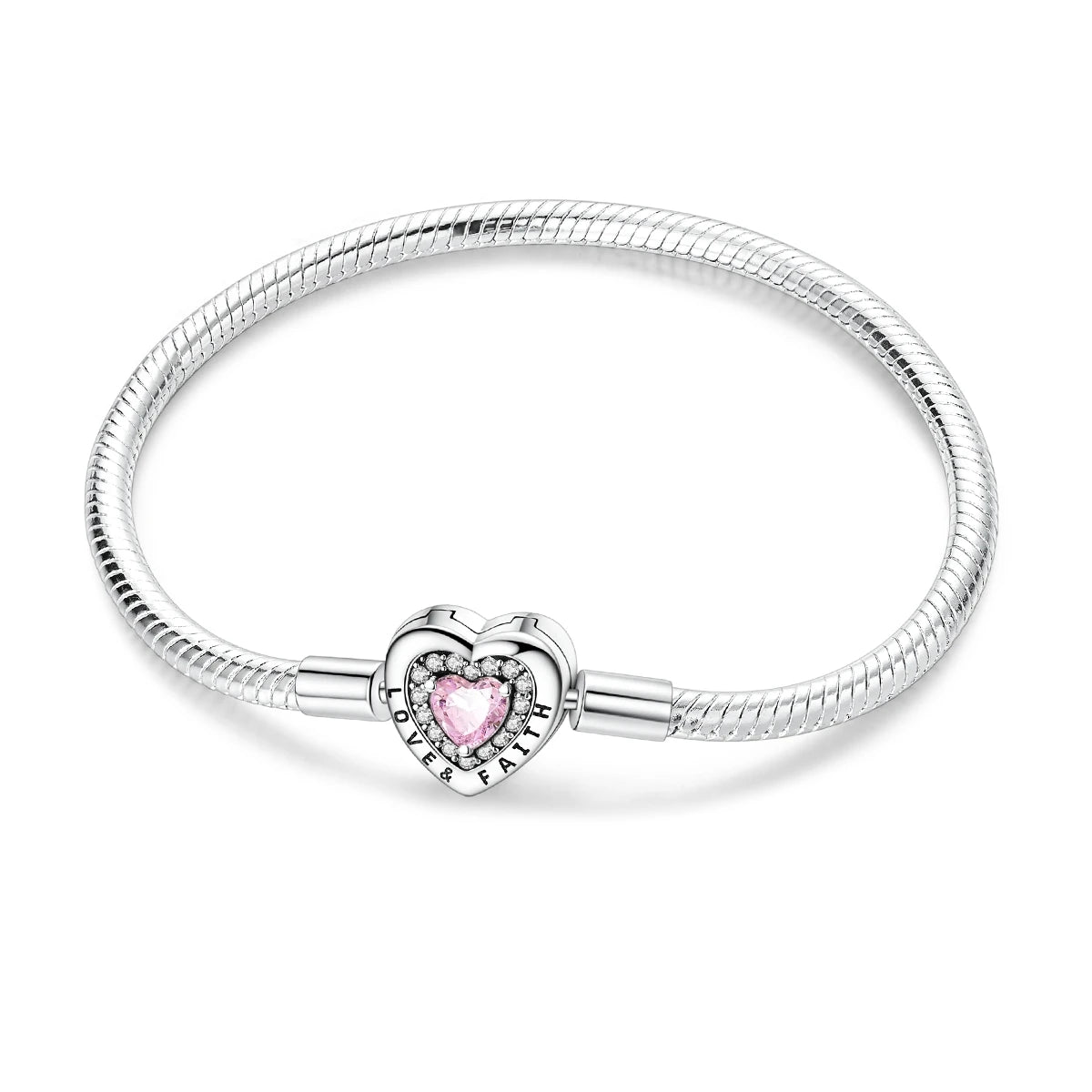 Original 925 Sterling Silver Charm Bracelets Heart Clip Bead Snake Chain Bracelet Fit Charms Beads Diy For Woman Fine Jewelry