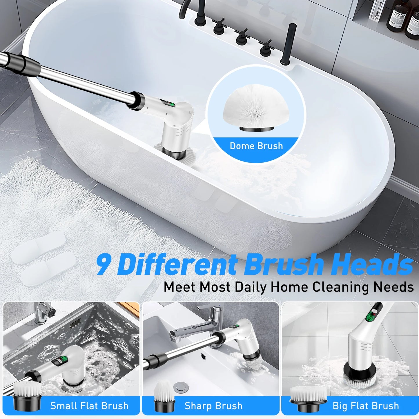 Electric cleaning brush, waterproof long-handle, multi-functional household floor brush, electric brush, floor scrubber