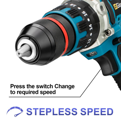 480N.M Brushless Electric Impact Drill Cordless Drill 13mm Electric Screwdriver DIY Driver Power Tool for Makita 18V Battery Pin